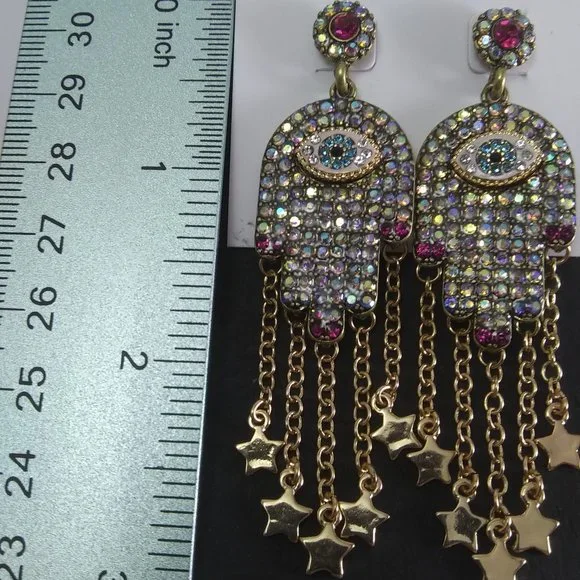 Betsey Johnson hamasa evil eye earrings very cool boho hippie gypsy - Picture 2 of 9